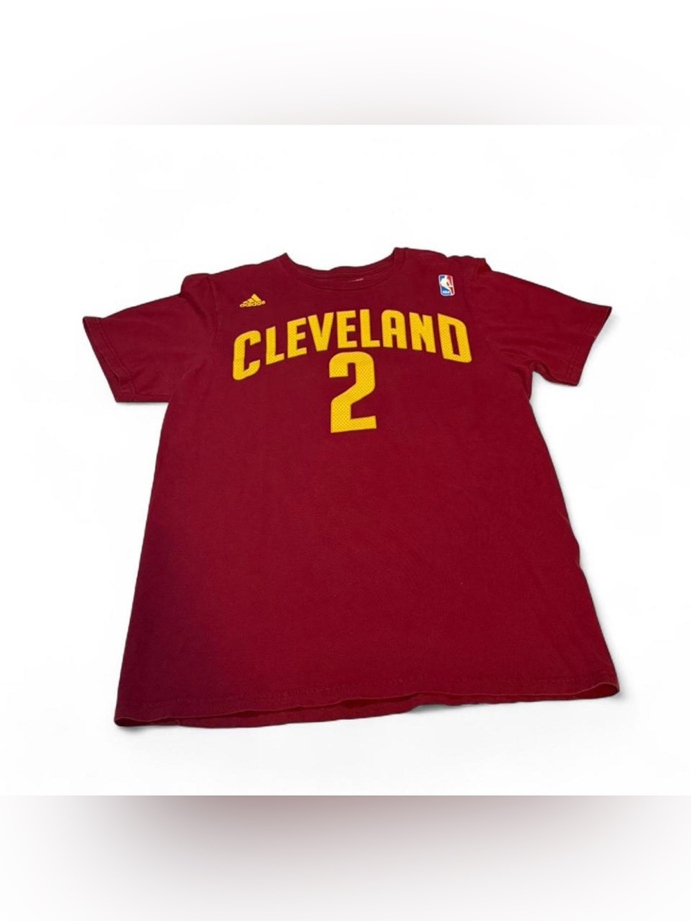 Adidas Cleveland Kylie Irving Maroon Basketball Tee with Yellow Number 2